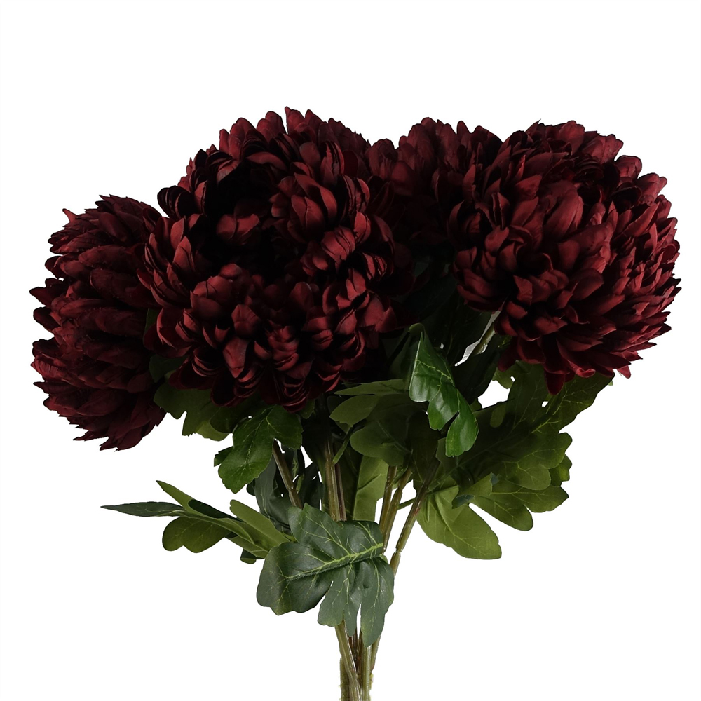 Leaf Red Extra Large Reflex Chrysanthemum Single Stem Artificial Flower 2.5ft 6 Pack Image 2