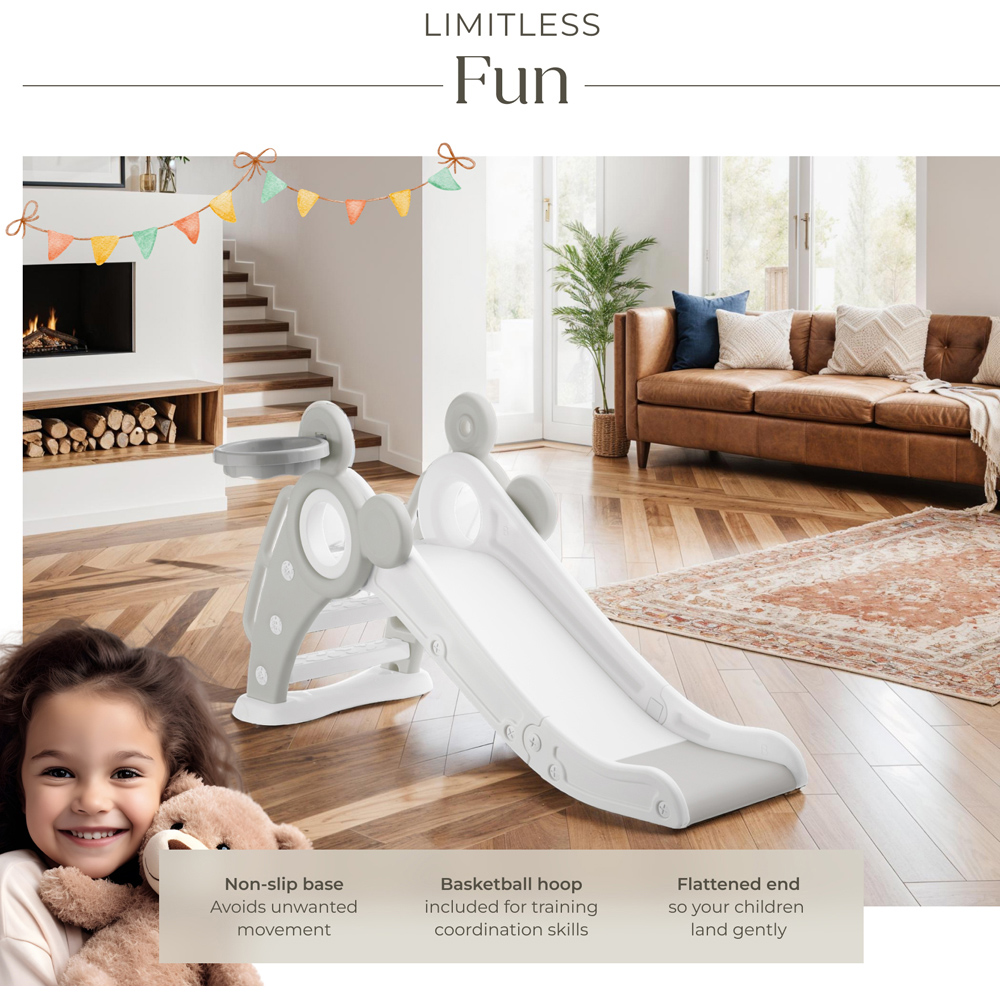 tectake Grey Children's Slide Joy with Basketball Hoop Image 7