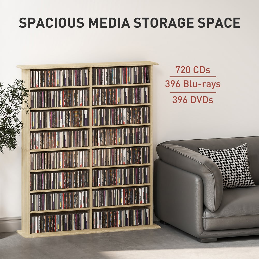 HOMCOM 16 Shelf Natural DVD and CD Media Storage Unit Image 4