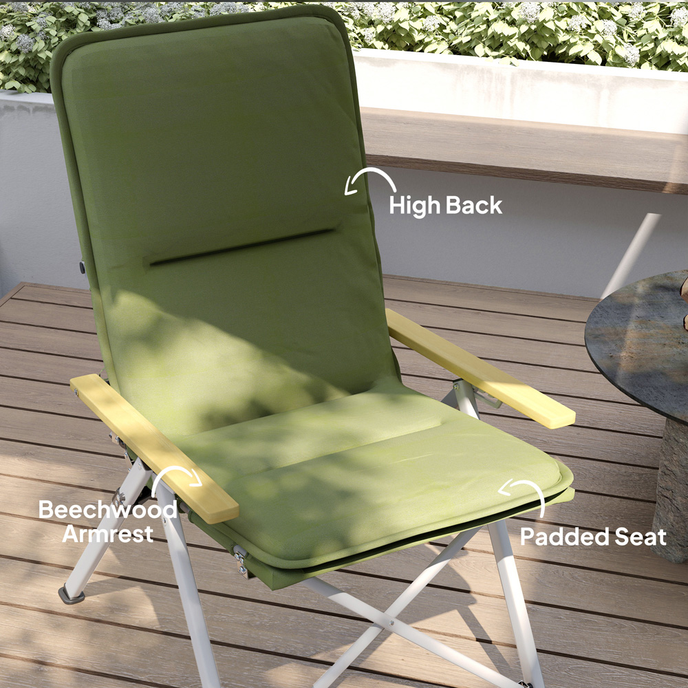 Outsunny Green Padded Foldable High Back Reclining Camping Chair with Bag Image 7
