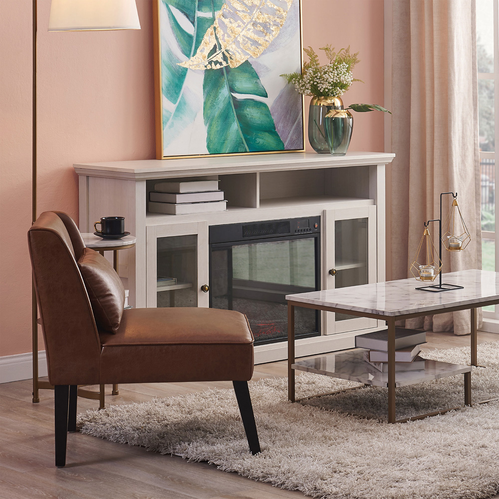 Teamson Home Marc Brown Leather Lounge Chair with Pillow Back Support Image 5