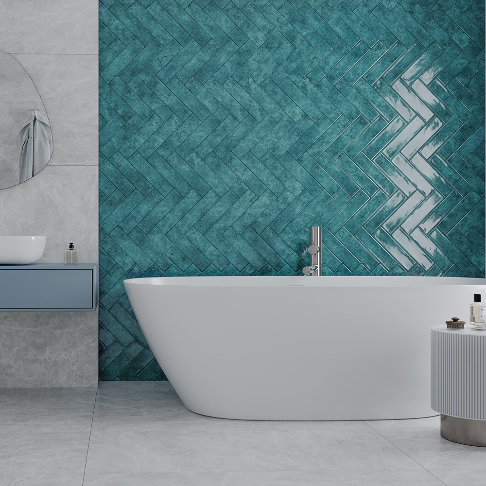 Top Ceramics Blue Gloss Flat Bumpy Metro Ceramic Wall Tile 300 x 75mm Image 5
