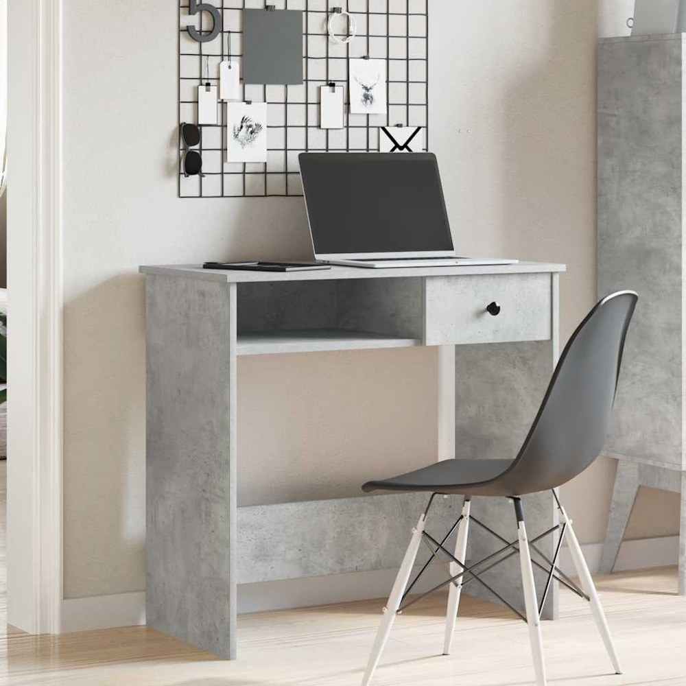 vidaXL Single Drawer Single Shelf Computer Desk Concrete Grey Image 9