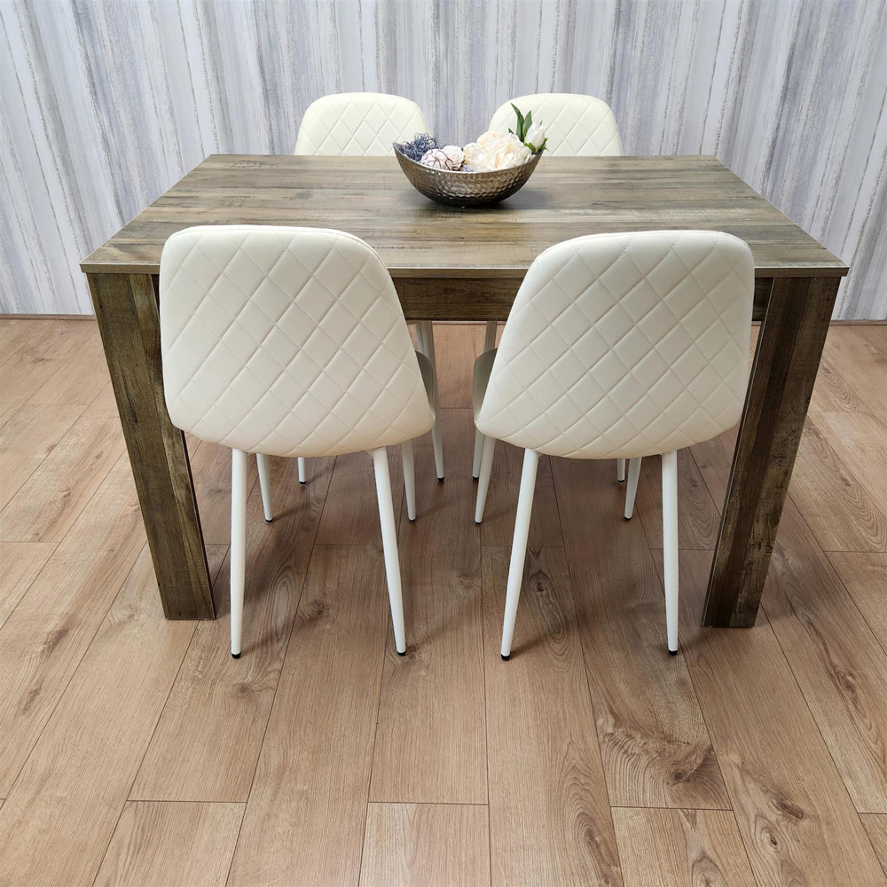 Kosy Koala 4 Seater Faux Leather Gem Pattern Dining Set Rustic Effect and Cream Image 7