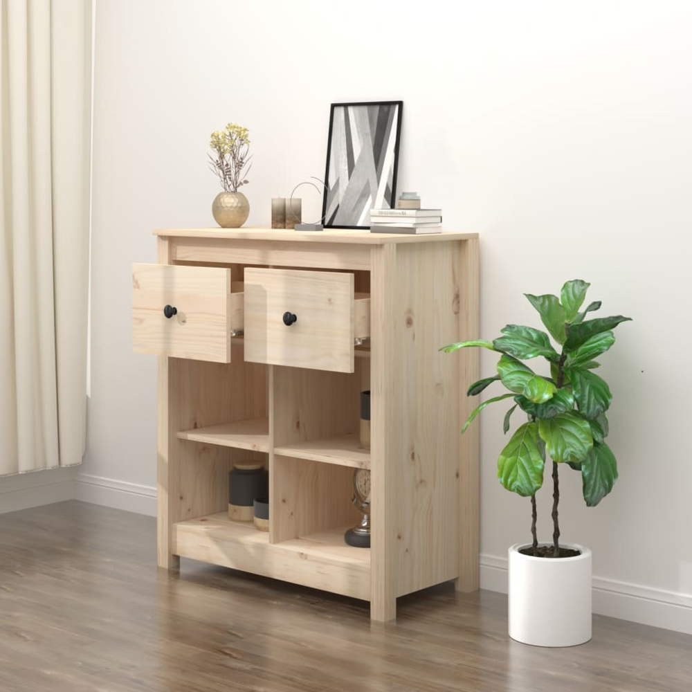 vidaXL 2 Drawer 4 Shelf Natural Pine Wood Sideboard Image 6