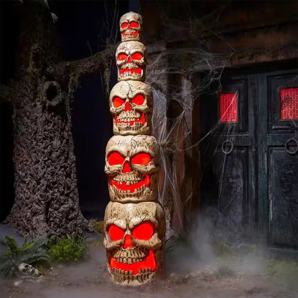 Home Accents Red LED Giant Sized Halloween Skull Stack 8ft Image 6