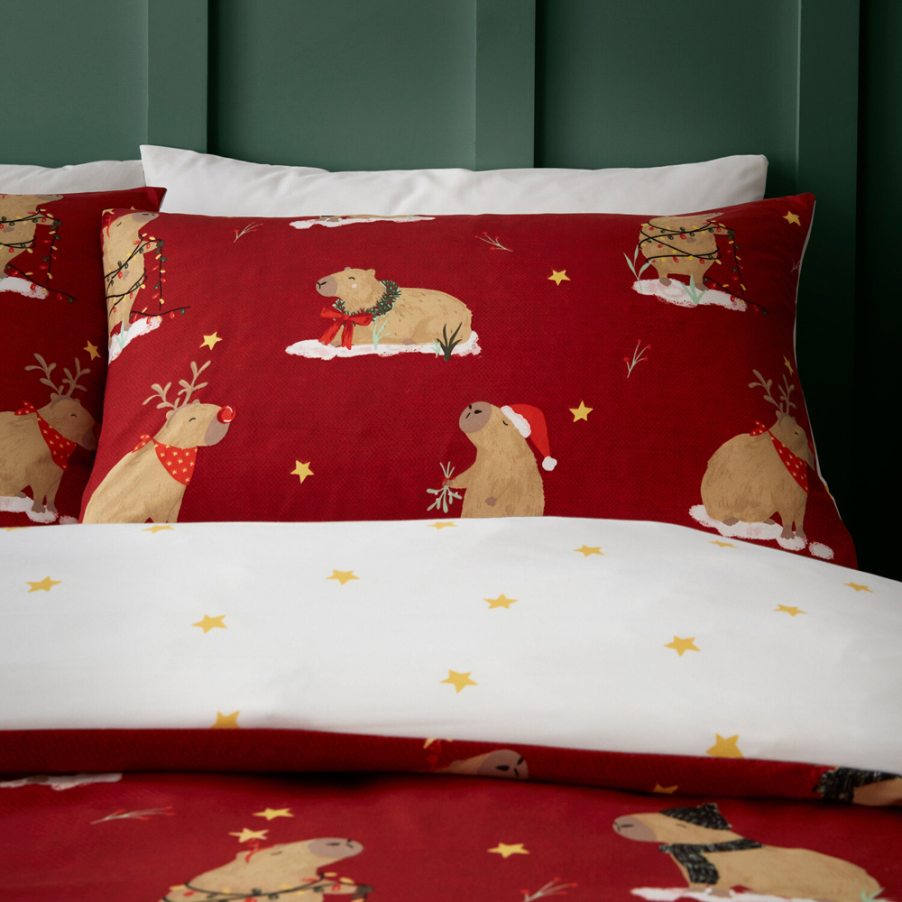 Capybara Christmas Duvet Set Red Double Image 6