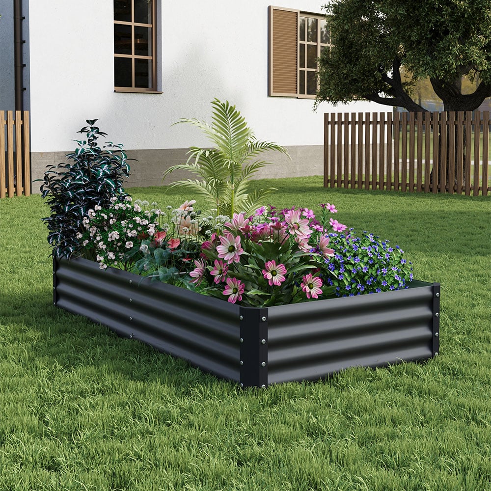 Living and Home Black Large Rectangular Galvanised Steel Raised Garden Bed 180 x 90cm Image 2