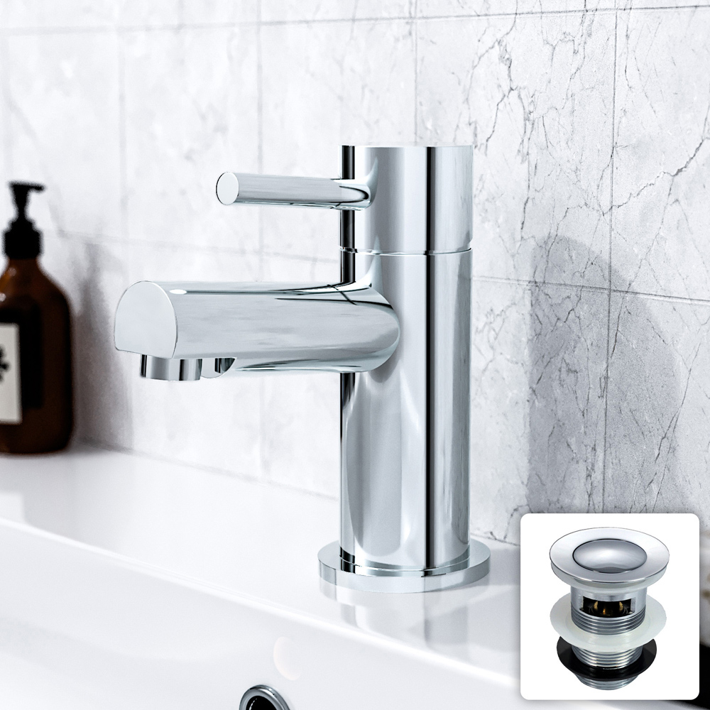 Nes Home Bridge Chrome Bathroom Basin Sink Mixer Tap with Waste Image 2