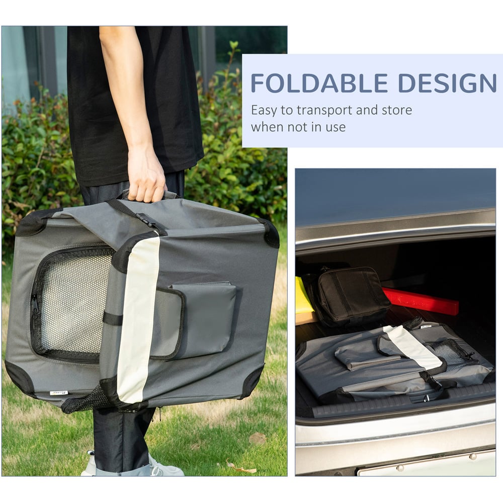 PawHut Grey Foldable XS Dog Pet Carrier with Cushion Image 4