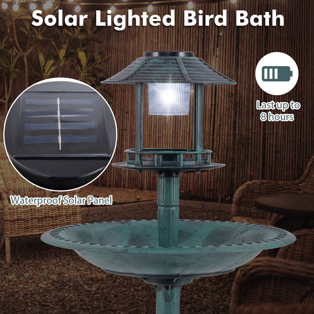 Costway Bronze Outdoor Solar Lighted Birdbath Image 4