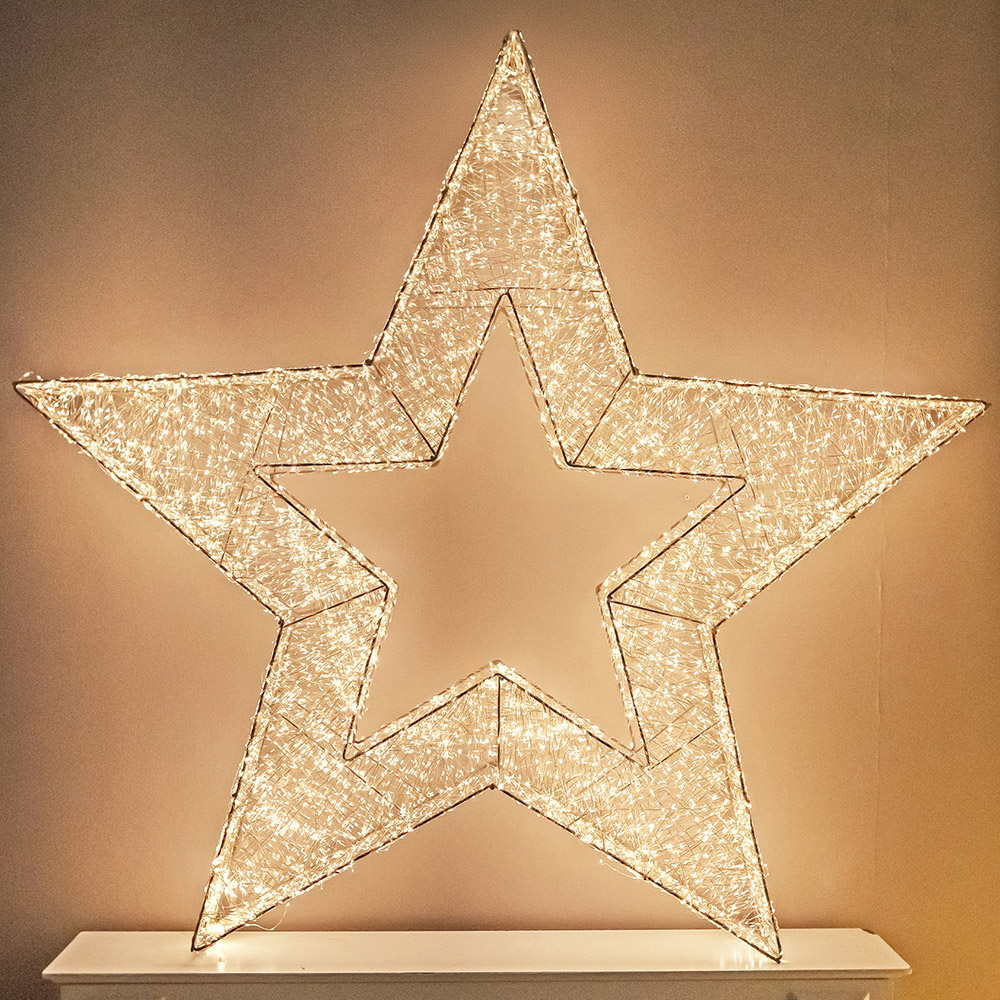 The Christmas Centre 15000 Warm White LED Micro Lights Pre-Lit Gold Light-Up Star 114cm Image 1