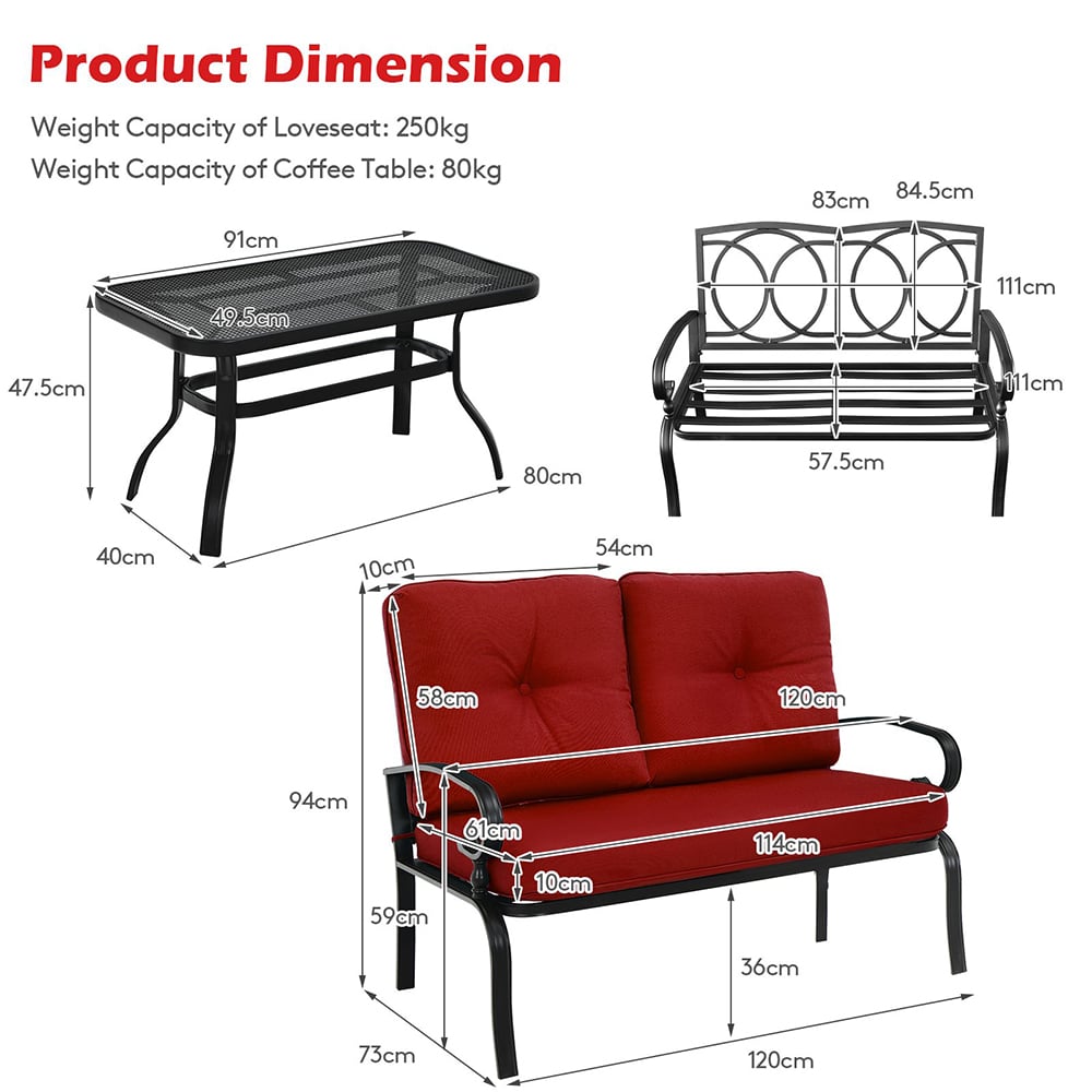 Costway 2 Seater Garden Bistro Set Red Image 9