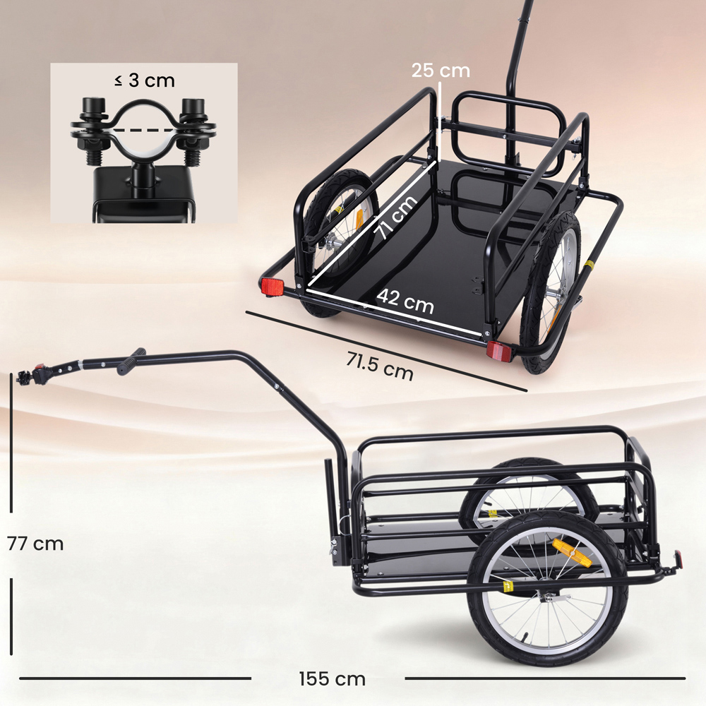 HOMCOM Black Foldable Bicycle Cargo Trailer with Hitch Image 9
