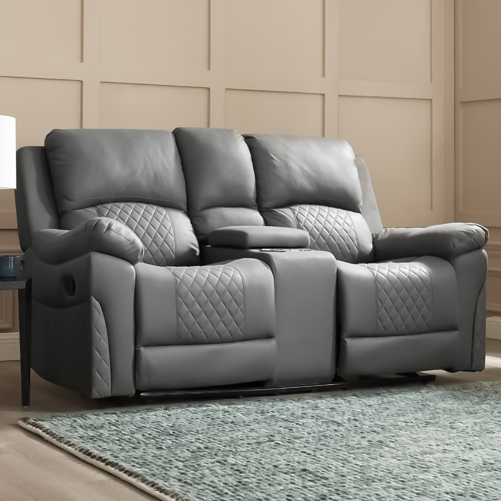 Home Detail Darius 2 Seater Grey Air Leather Manual Recliner Sofa Image 1