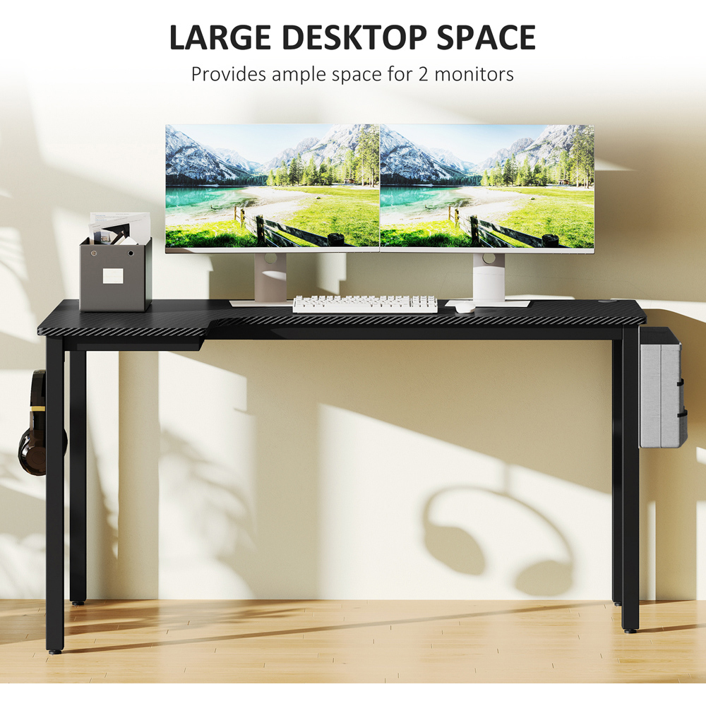 HOMCOM L Shaped Corner Computer Desk with Fabric Bag and Hooks Black Image 5