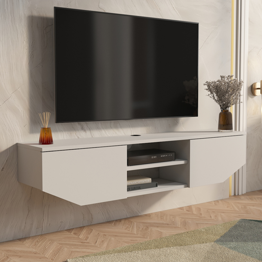 Decorotika Hera 2 Door 2 Shelf Glossy White Wall Mounted TV Unit Image 1