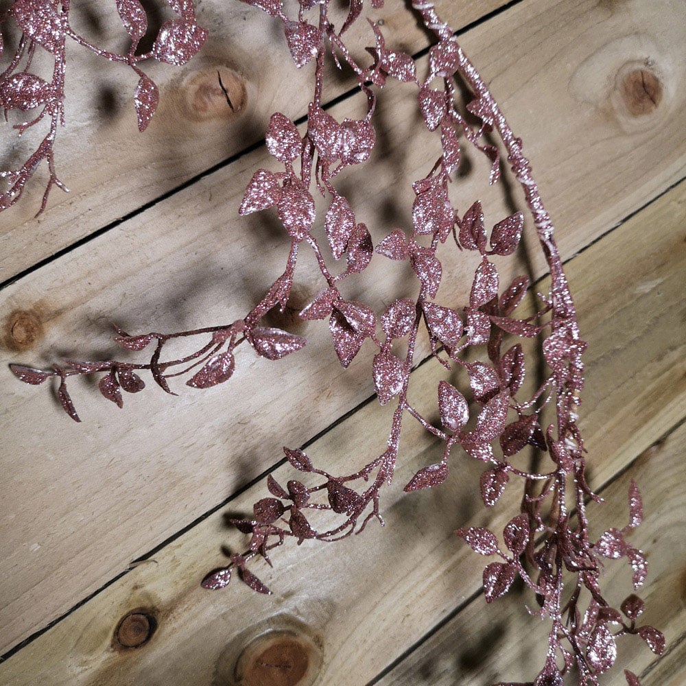 Samuel Alexander Glitter Leaf Christmas Garland with Hanging Loop Pink 150cm Image 4