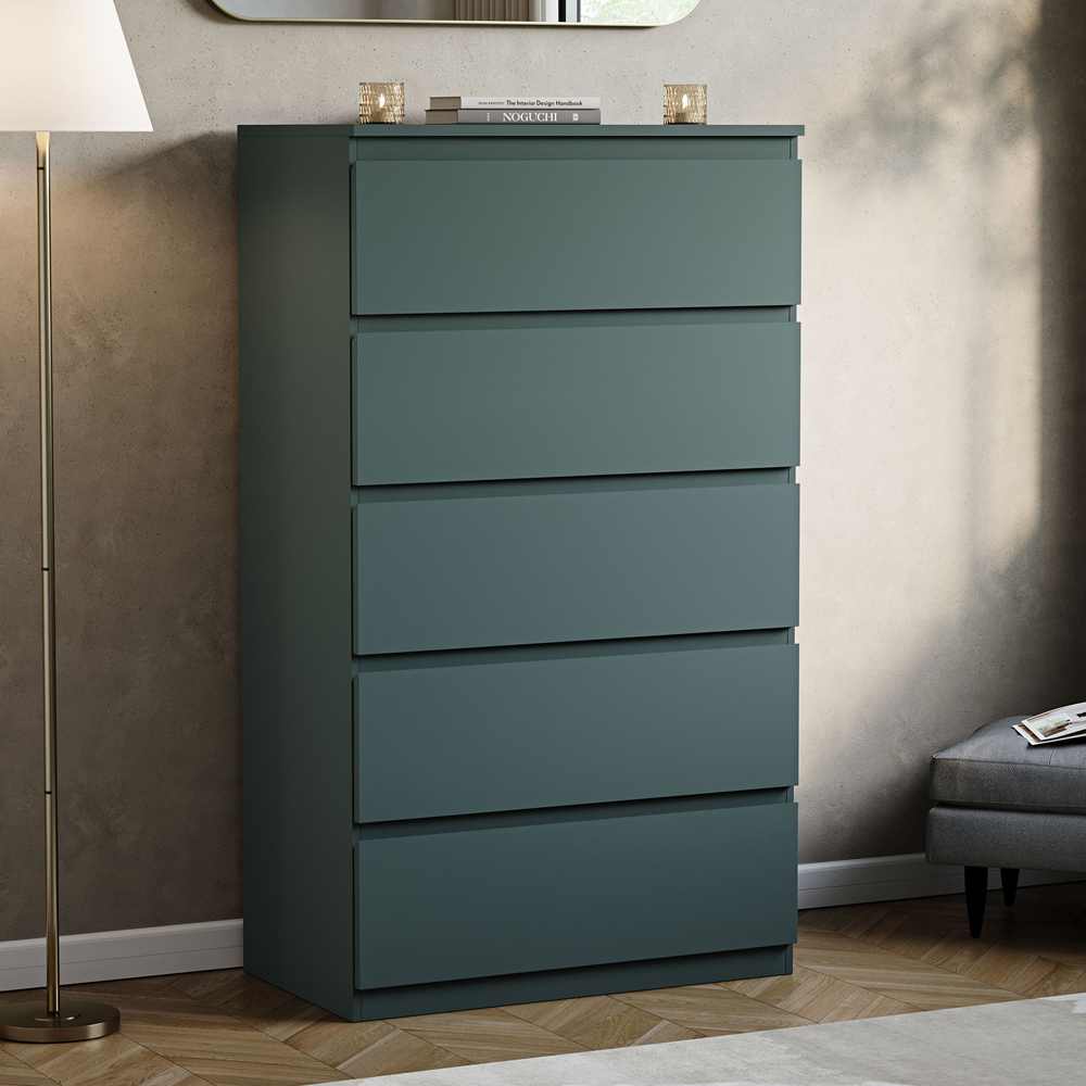 VIDA DESIGNS Denver Jasper Green 5 Drawer Bedside Table Image 5