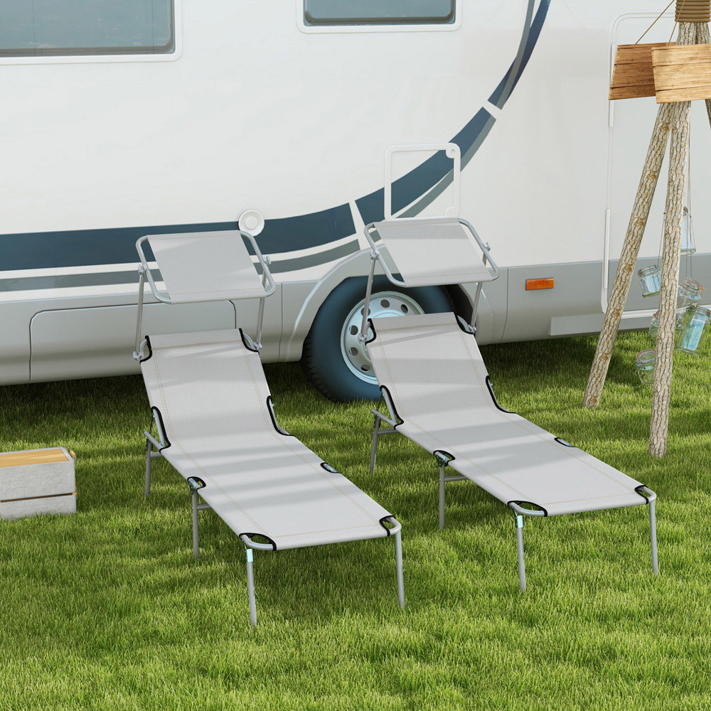 Outsunny Set of 2 Light Grey Adjustable Folding Sun Lounger Image 7