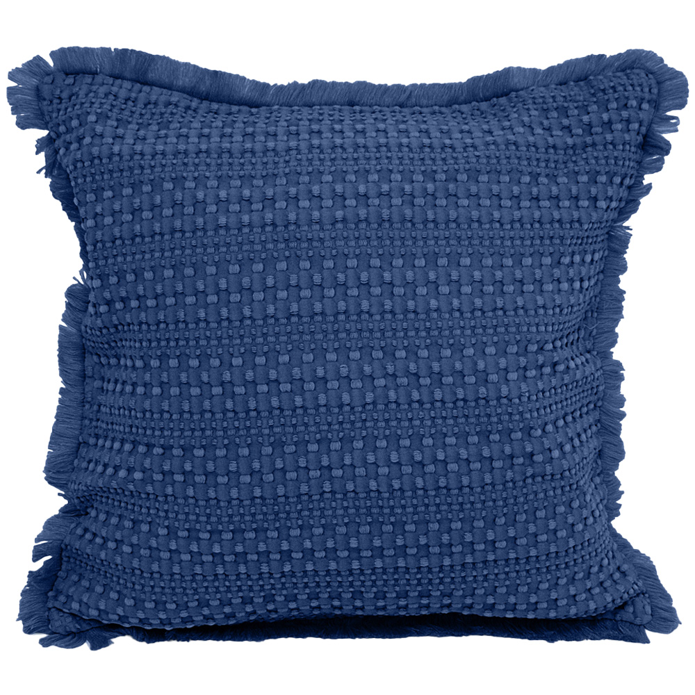 Velosso Waffle Fringed Navy Filled Cushion 43 x 43cm 2 Pack Image 1