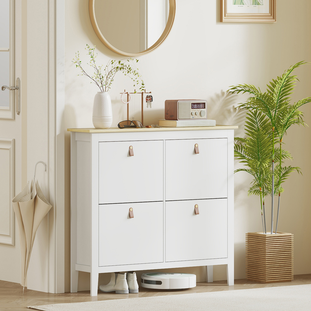 HOMCOM 4 Flip Down Drawer White Shoe Cabinet Image 4