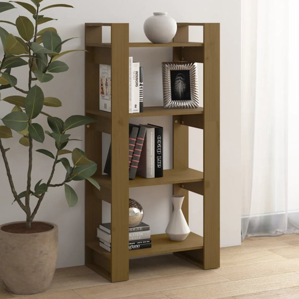 vidaXL 4 Shelf Honey Brown Solid Wood Bookcase Image 1