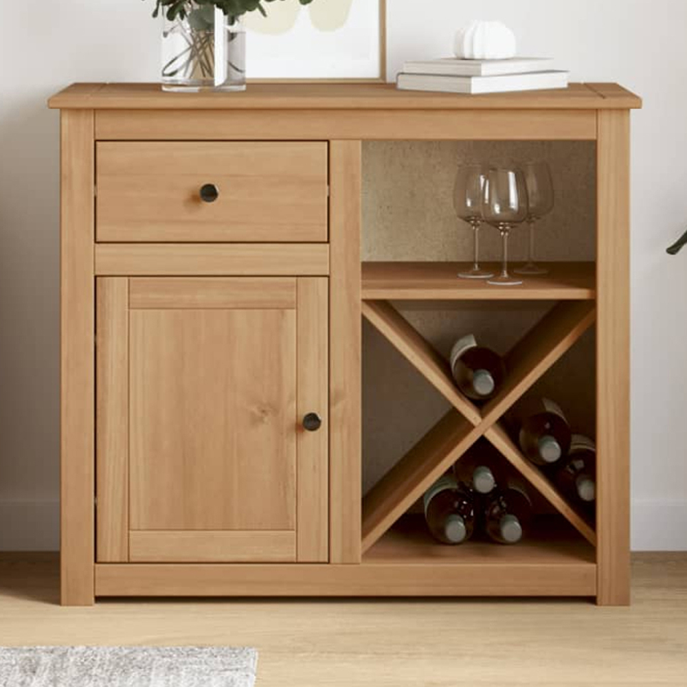vidaXL Panama Single Door Single Drawer Solid Wood Pine Sideboard Image 1