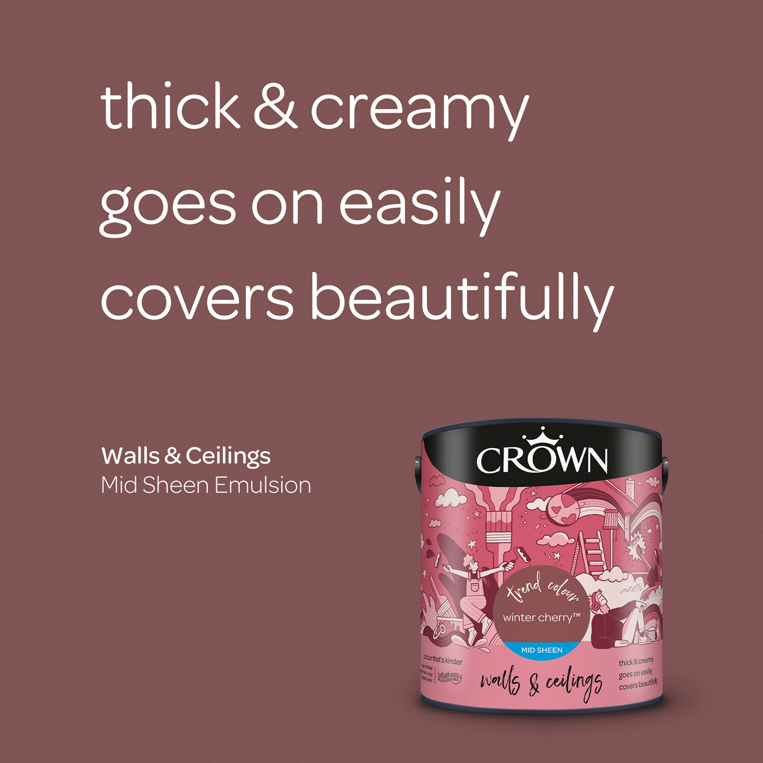 Crown Walls & Ceilings Winter Cherry Mid Sheen Emulsion Paint 2.5L Image 8