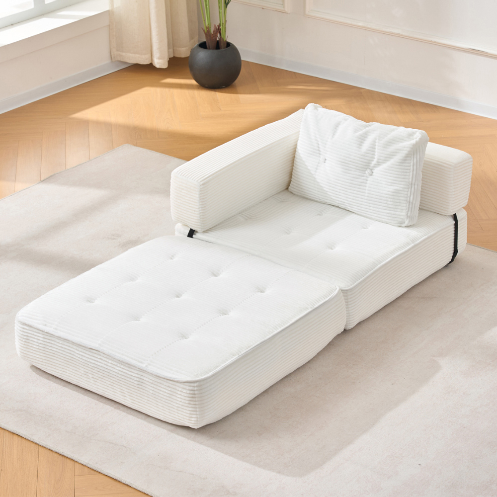 Living and Home Single Seater White Foldable Corduroy Upholstered Sofa Bed Image 7