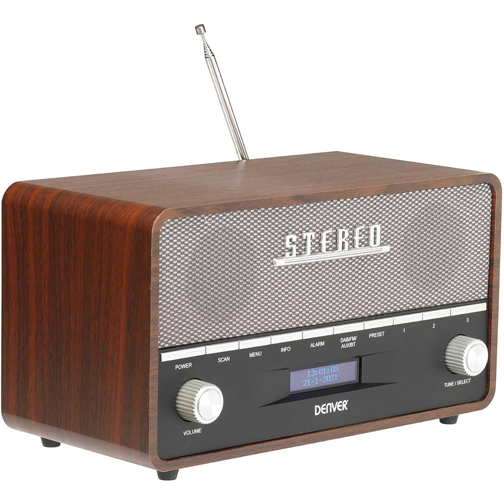 Denver DAB-36 Dark Wood Vintage Bluetooth DAB and DAB+ FM Radio Image 1