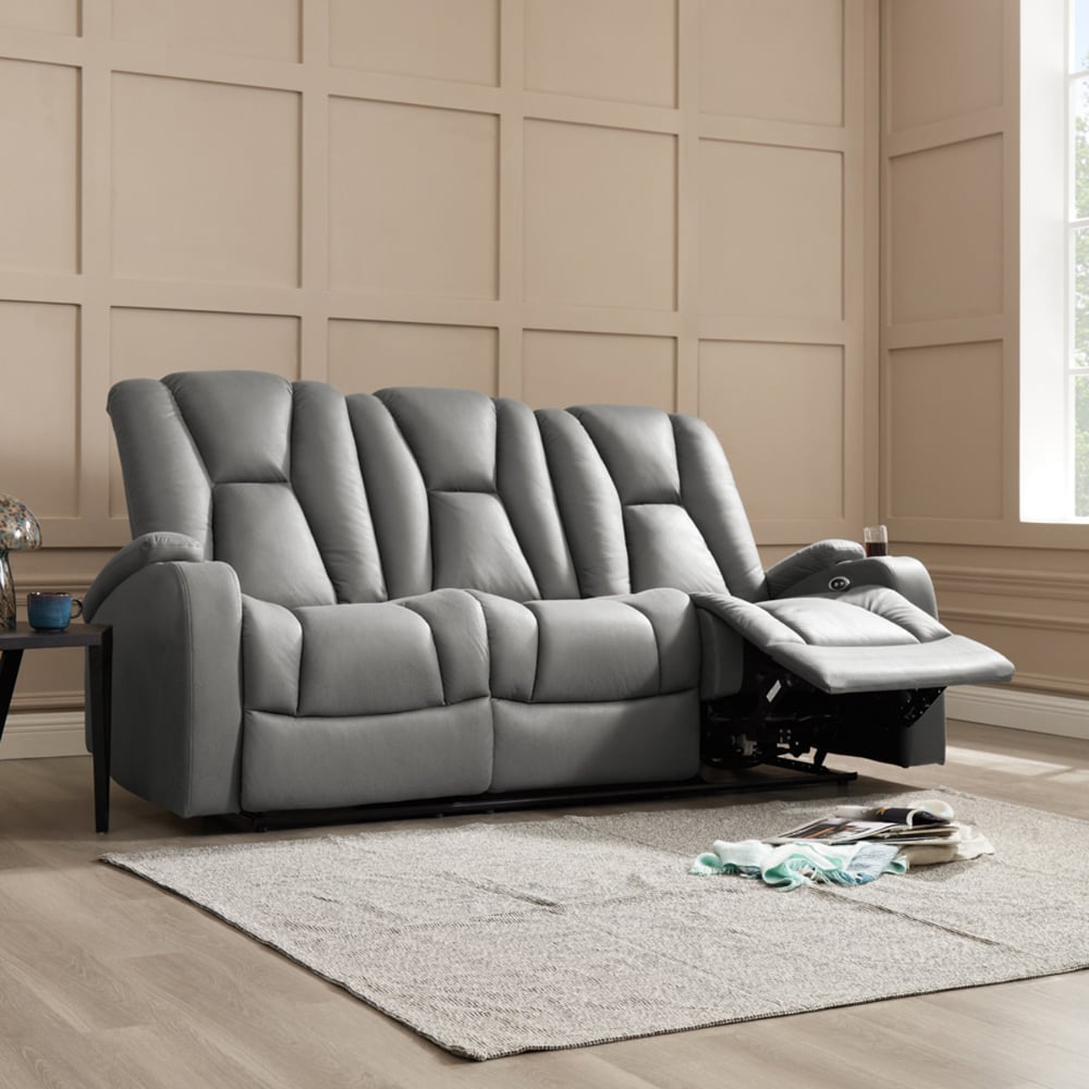 Home Detail Hannah 3 Seater Dark Grey Air Leather Electric Recliner Sofa Image 7