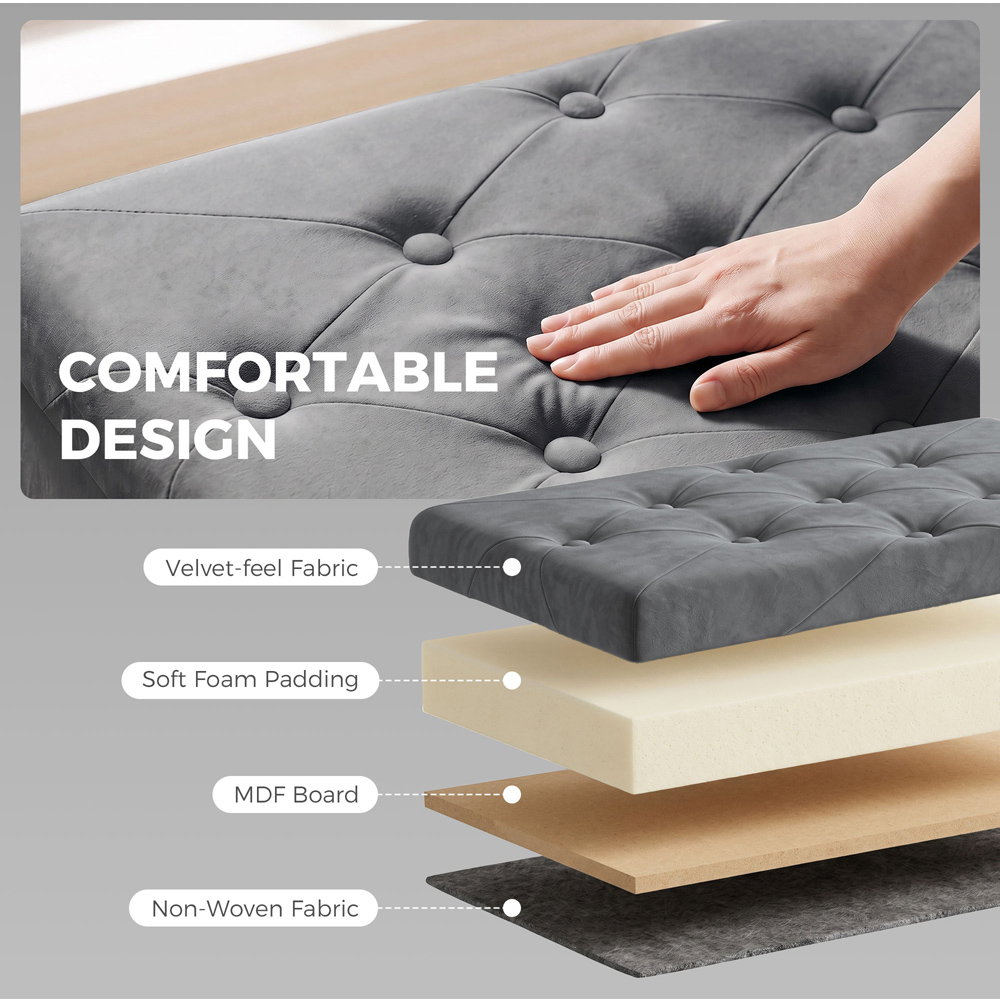 HOMCOM Grey Velvet Upholstered Foldable Ottoman Footrest with Wood Legs Image 6