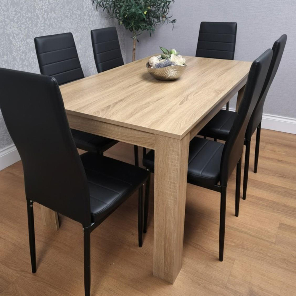 Portland 6 Seater Dining Set Oak Effect and Black Image 4