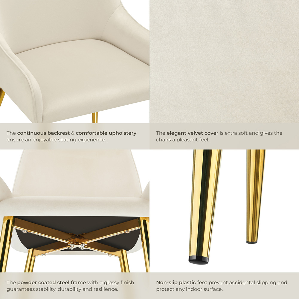 tectake Avane Set of 4 Beige Velvet High Backrest Dining Chair Image 5