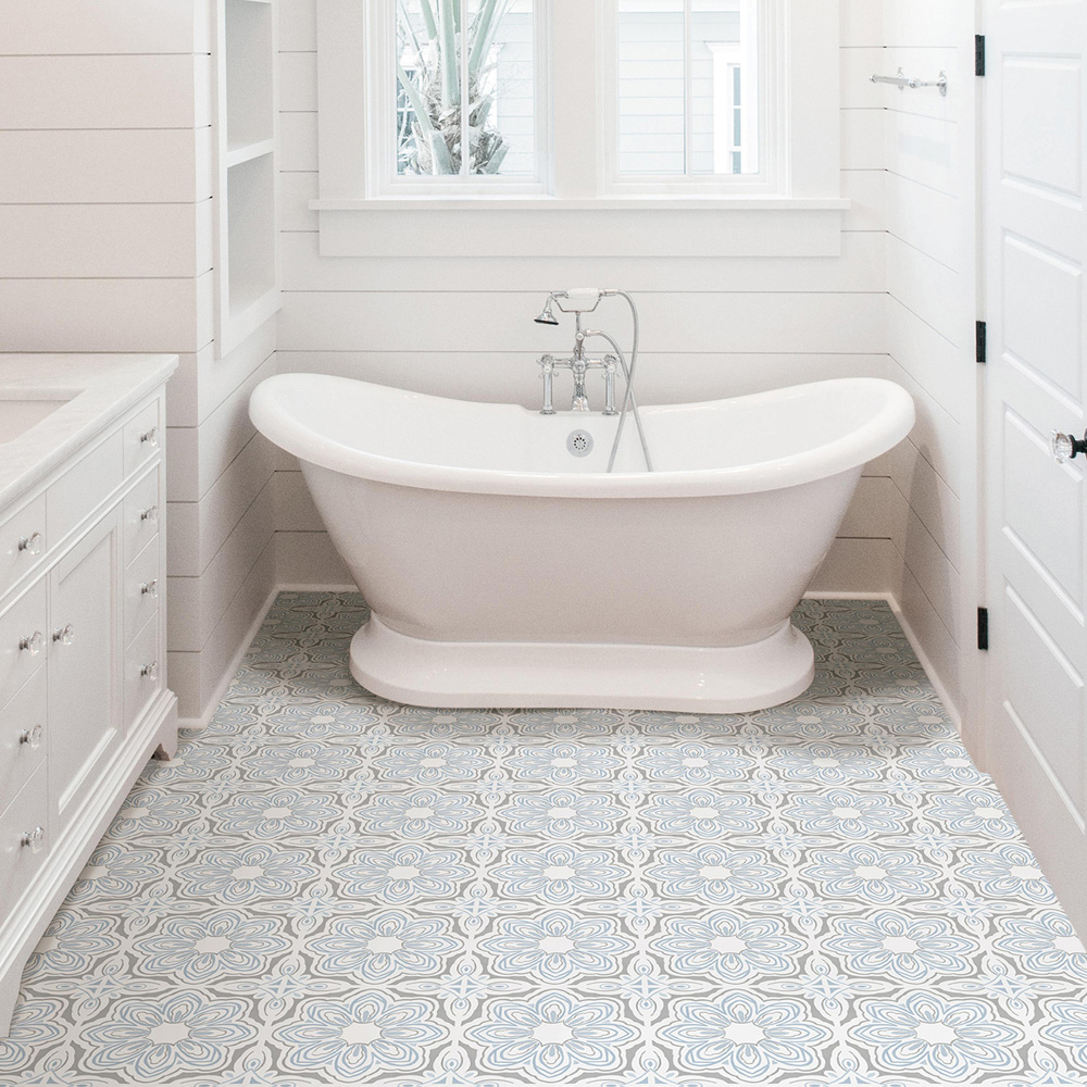 Floorpops Morris White Grey and Blue Peel and Stick Floor Tile 30.48 x 30.48cm 10 Pack Image 1