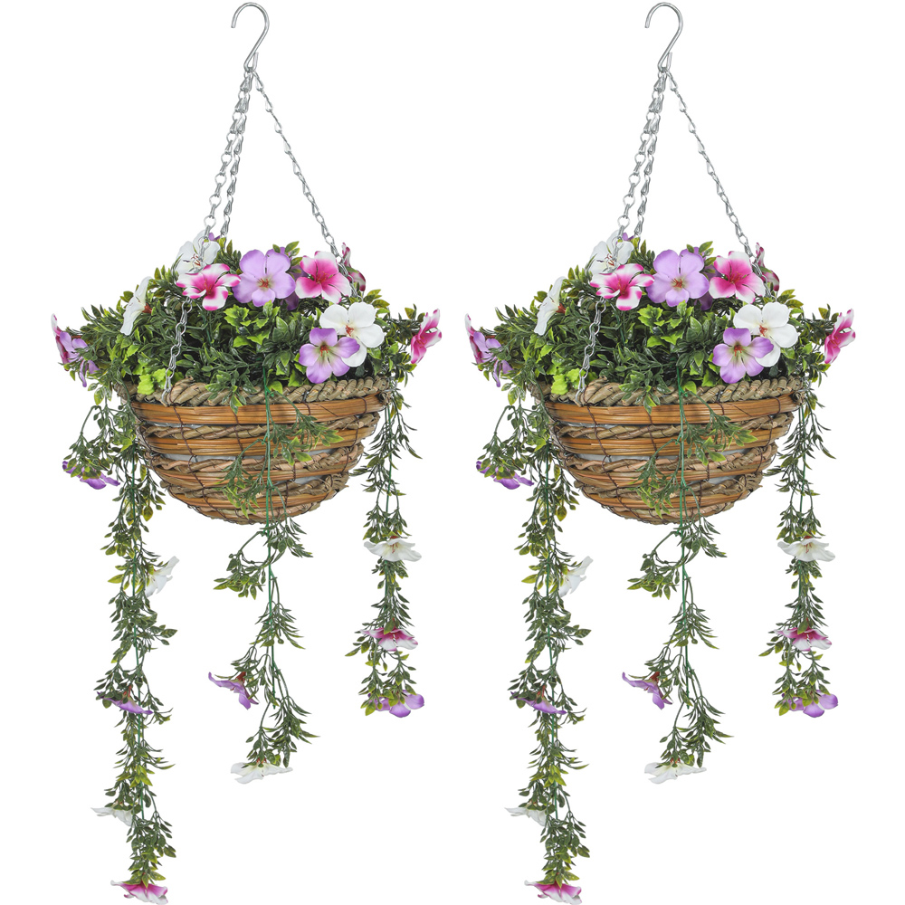 Portland Azalea Flower Artificial Plants in Hanging Basket 2 Pack Image 1