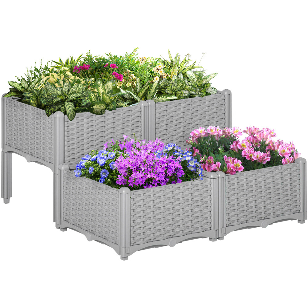 Outsunny Grey Raised Garden Bed Planter 4 Pack Image 1