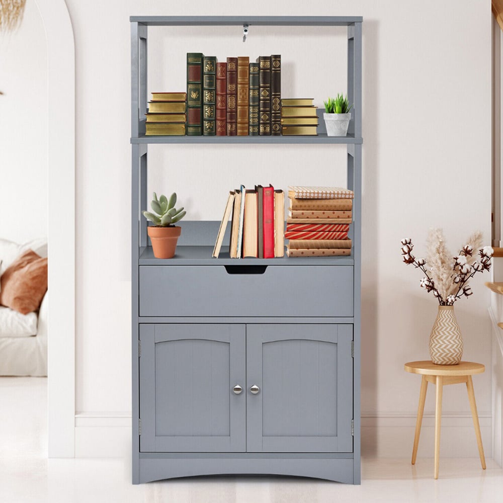 Costway Single Drawer 3 Shelf Grey Multipurpose Storage Cabinet Image 1