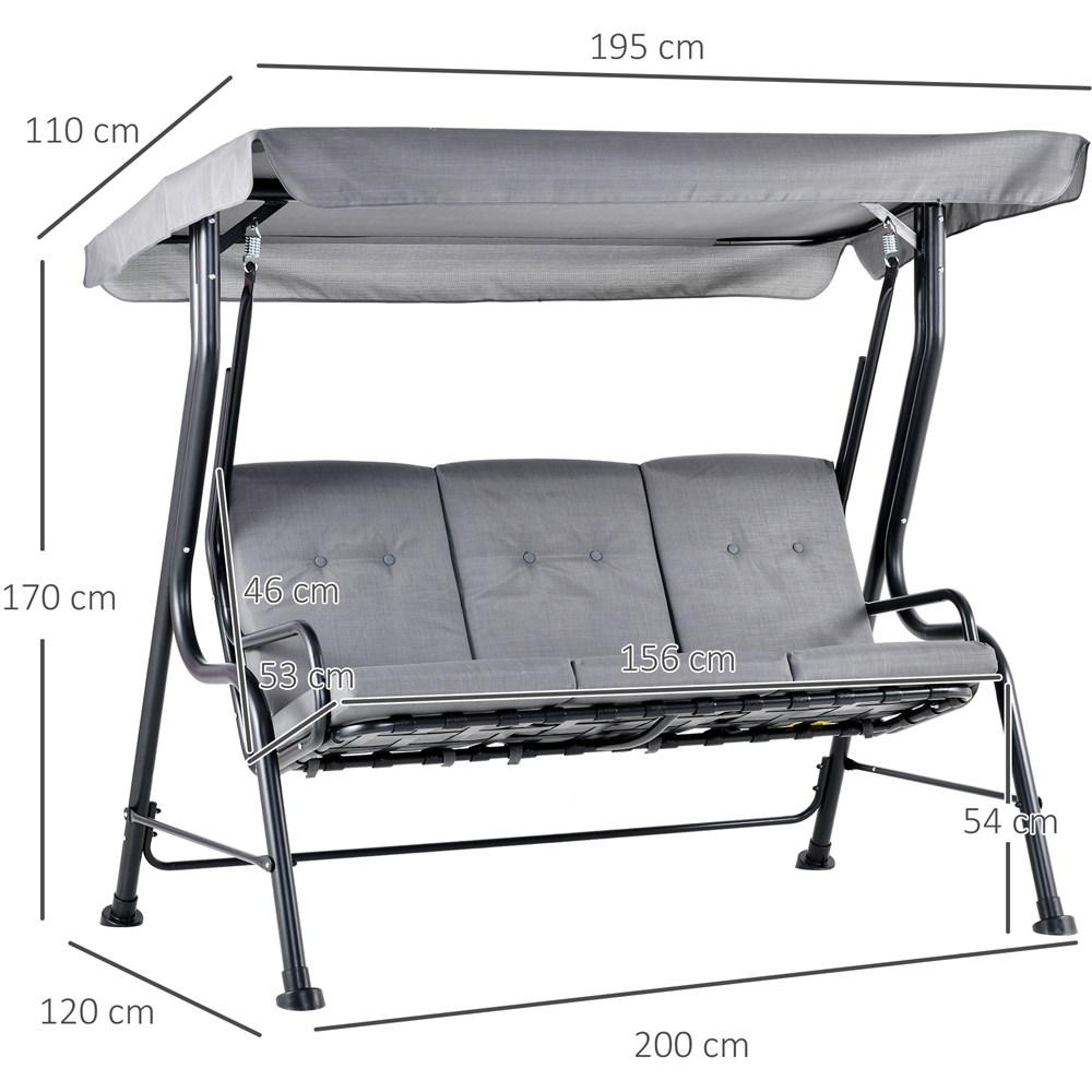 Outsunny 3 Seater Grey Outdoor Garden Swing Chair Image 7