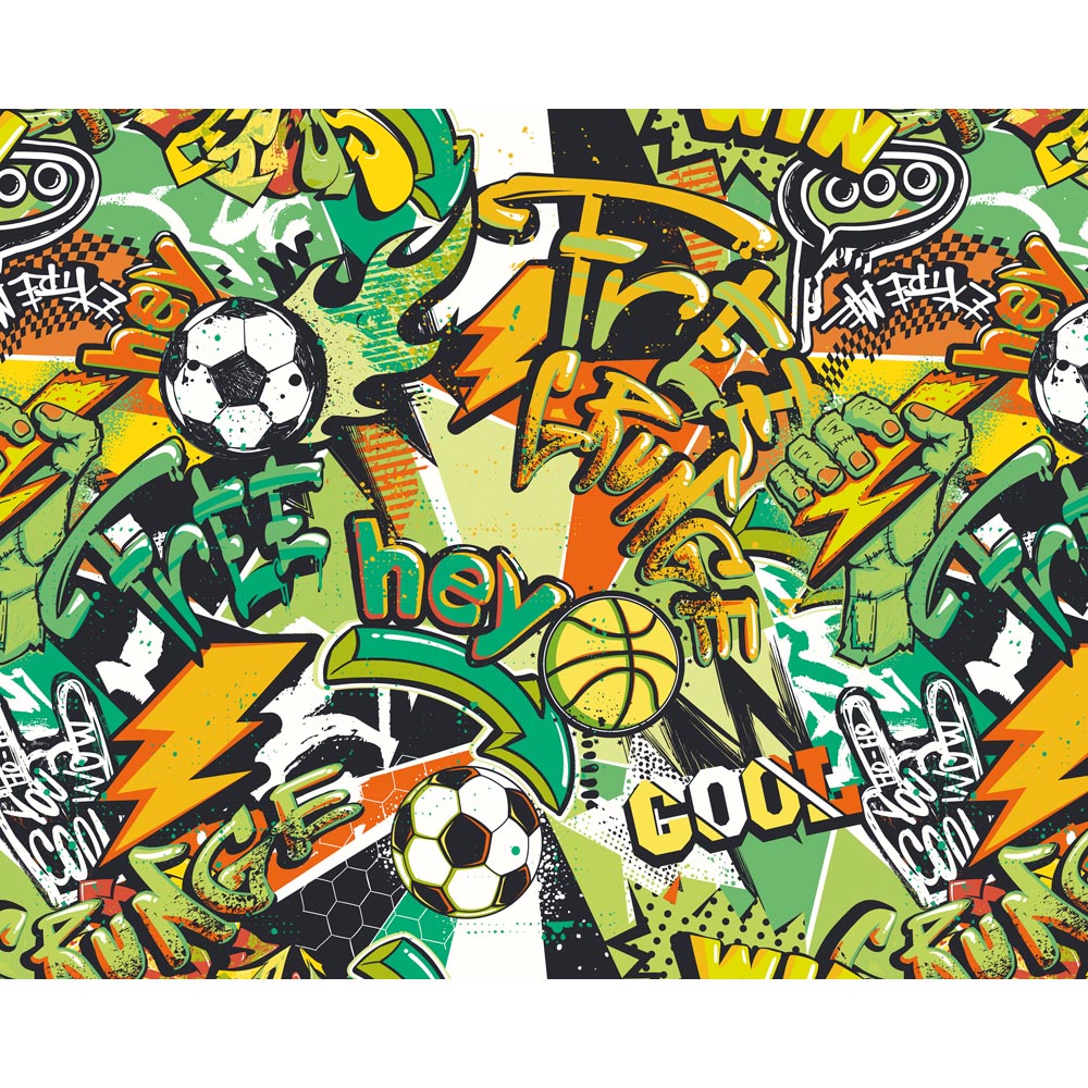 Origin Murals Sports Graffiti Emerald and Orange Wall Mural Medium Image 2