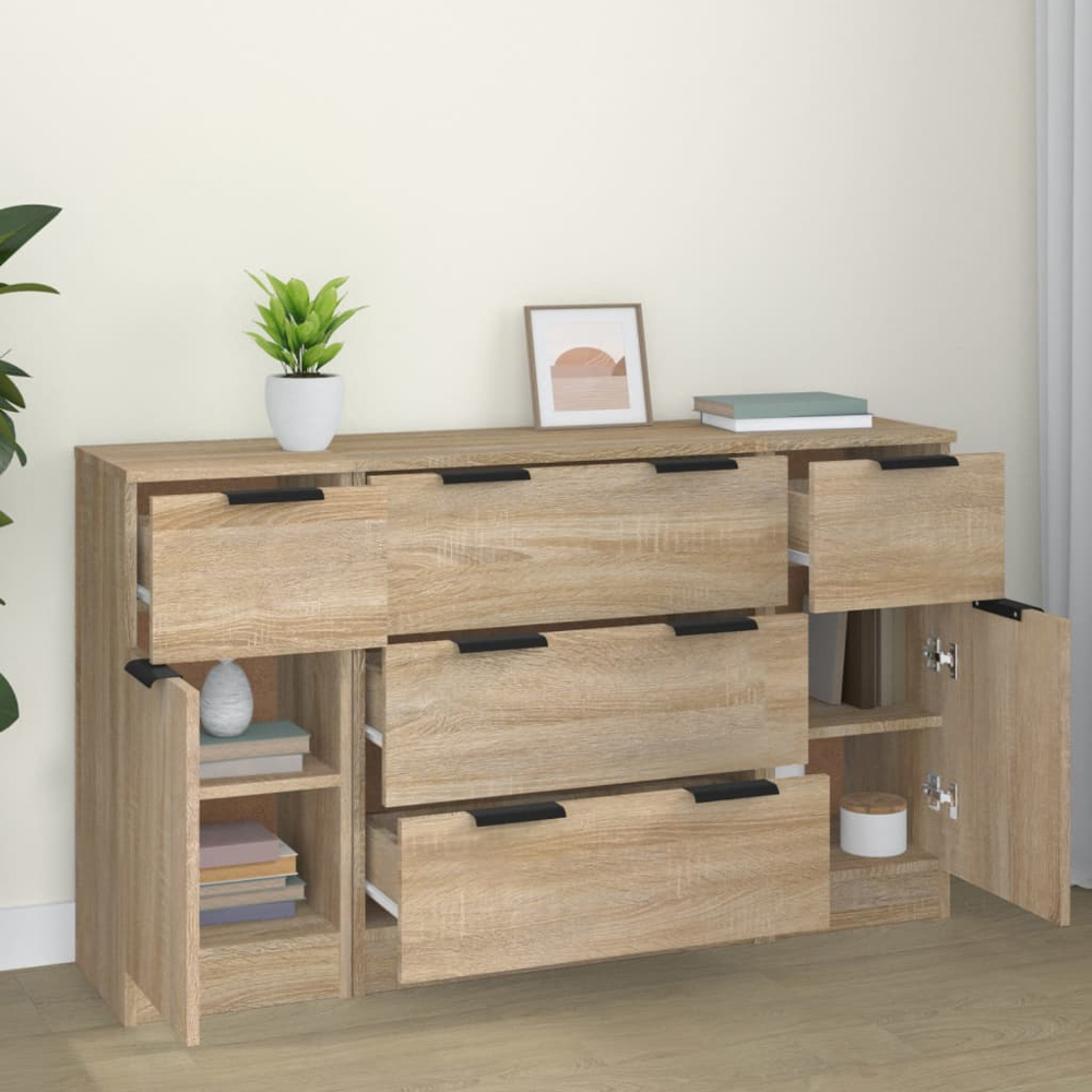 vidaXL 2 Door 5 Drawer Sonoma Oak Wide Sideboard Image 3