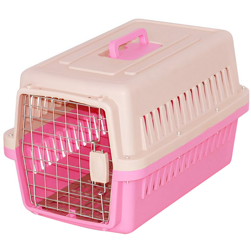 H&O Direct Pink Portable Pet Carrier with Wire Door Image 1