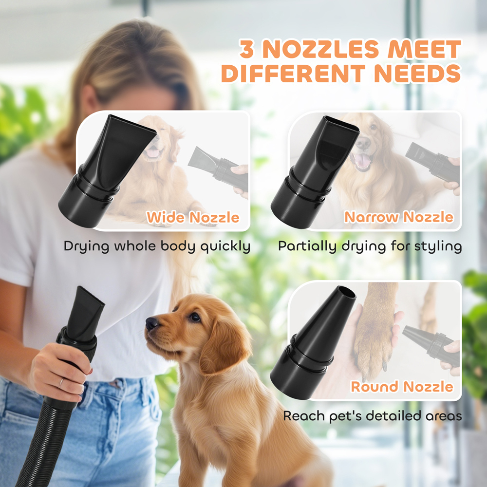 PawHut White 3 Nozzle Dog Hair Dryer with Auto Adjustable Temperature and Airflow 2200W Image 6