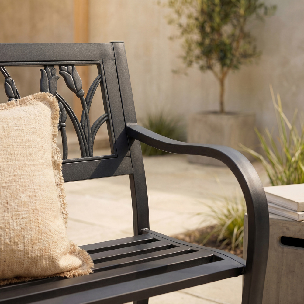 GARDEN VIDA Tulip Style Steel Garden Bench Image 6