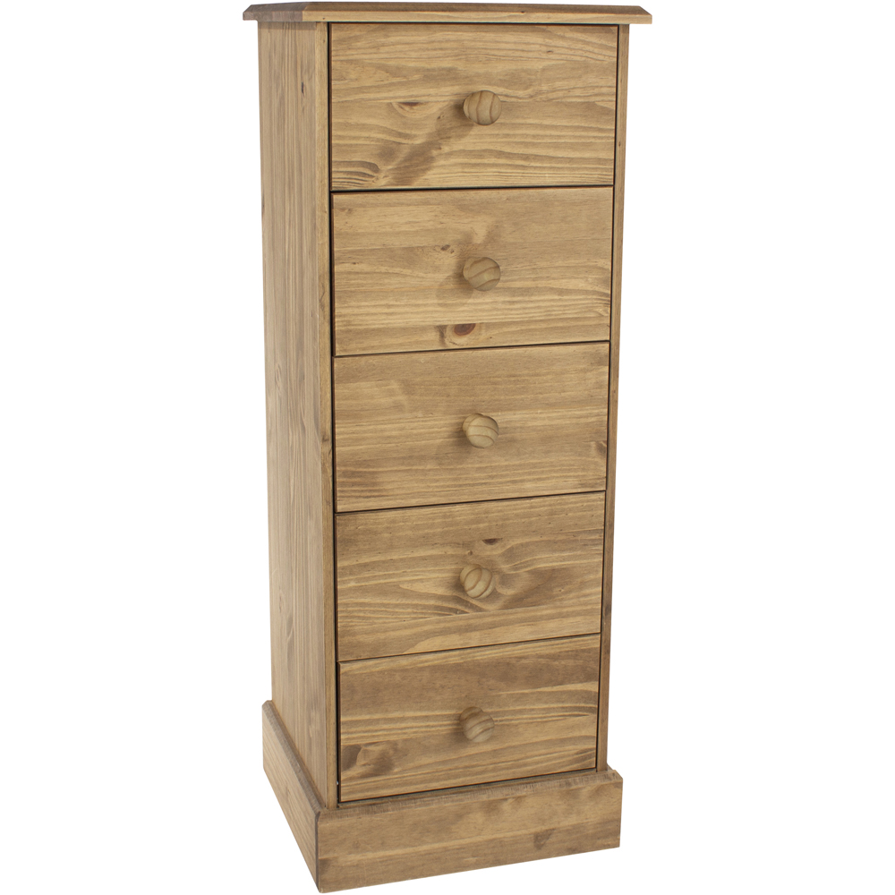 Core Products Cotswold 5 Drawer Pine Narrow Chest of Drawers Image 2