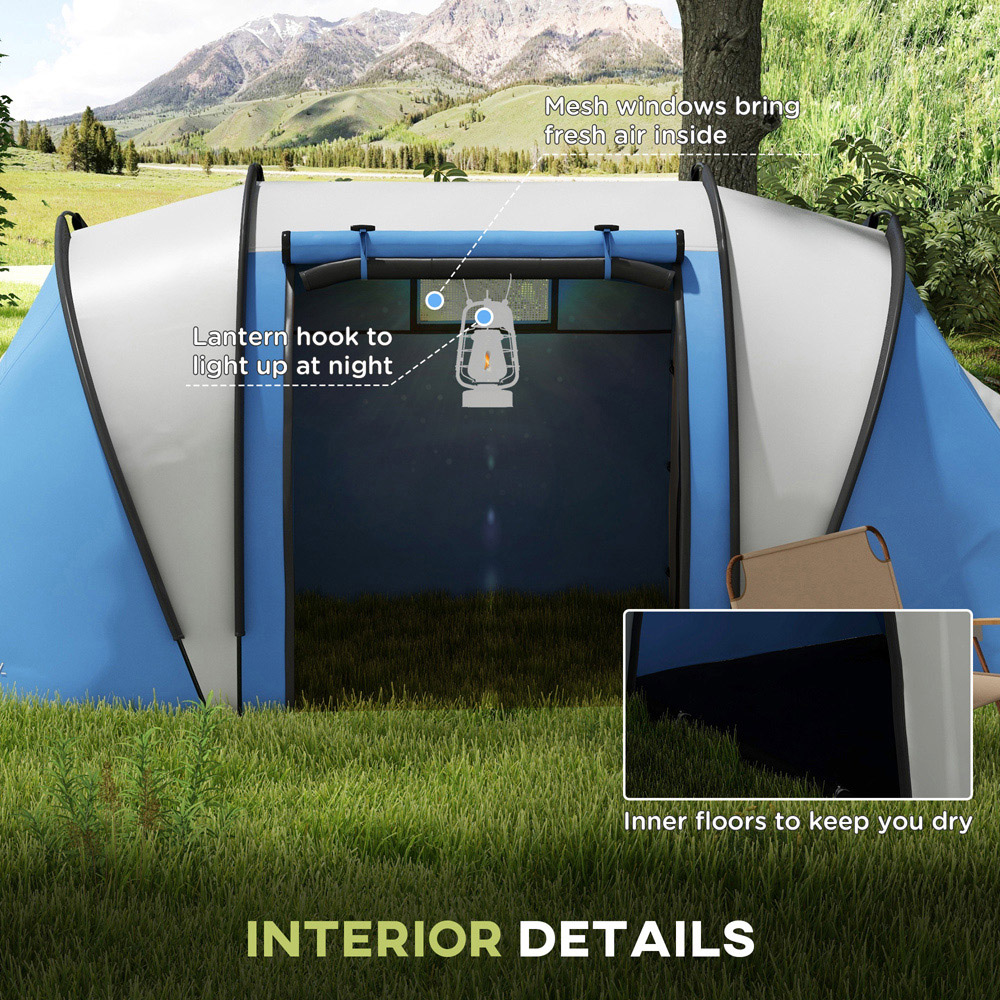 Outsunny 4-5 Person Waterproof Camping Tent with 2 Bedroom Blue Image 6