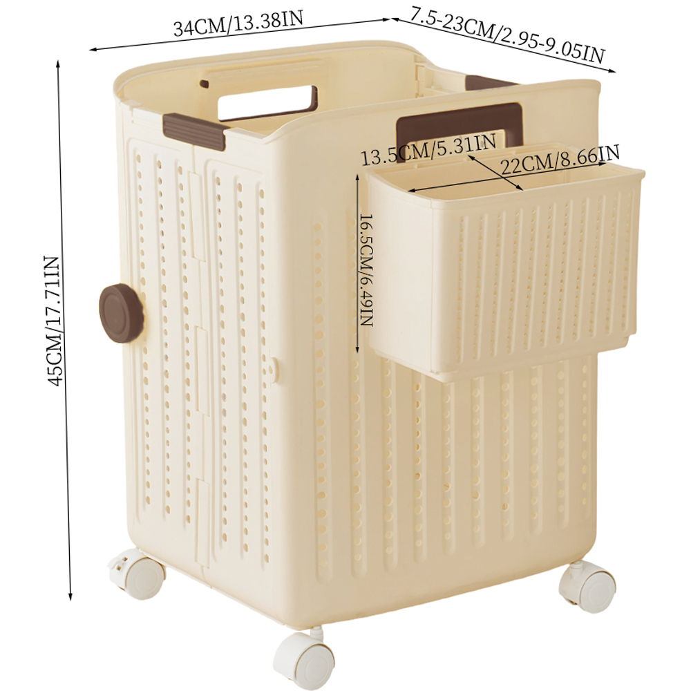 Living and Home Medium Cream White Foldable Laundry Basket with Hanging Basket and Castors Image 8