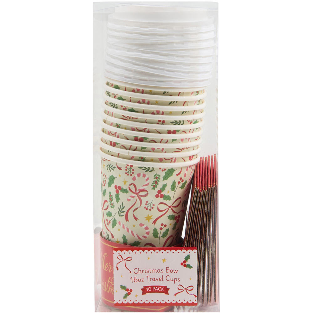 Pack of 10 Christmas Bow Travel Cups Image 1