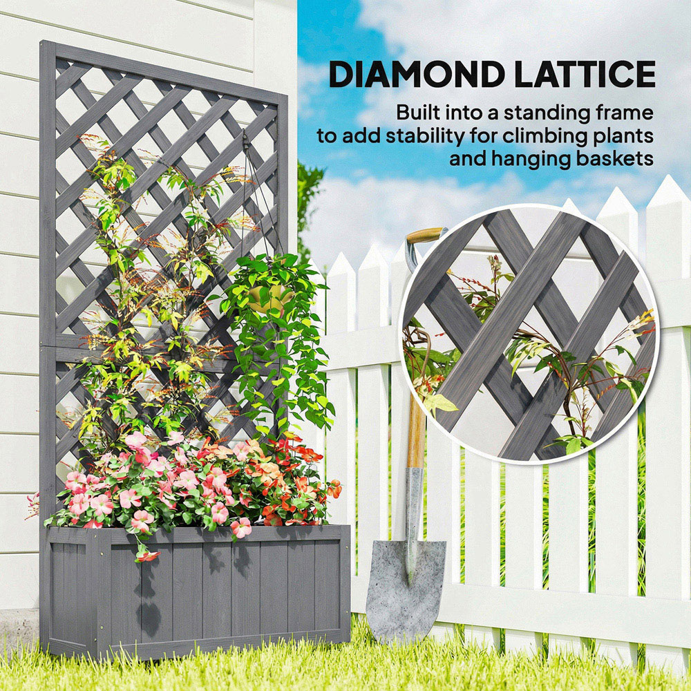 Outsunny Grey Wooden Raised Garden Bed with Trellis 150 x 32 x 73cm Image 3